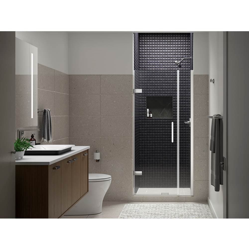 Kohler Composed® Frameless pivot shower door, 71-9/16'' H x 33-5/8 - 34-3/8'' W, with 3/8'' thick Crystal Clear glass