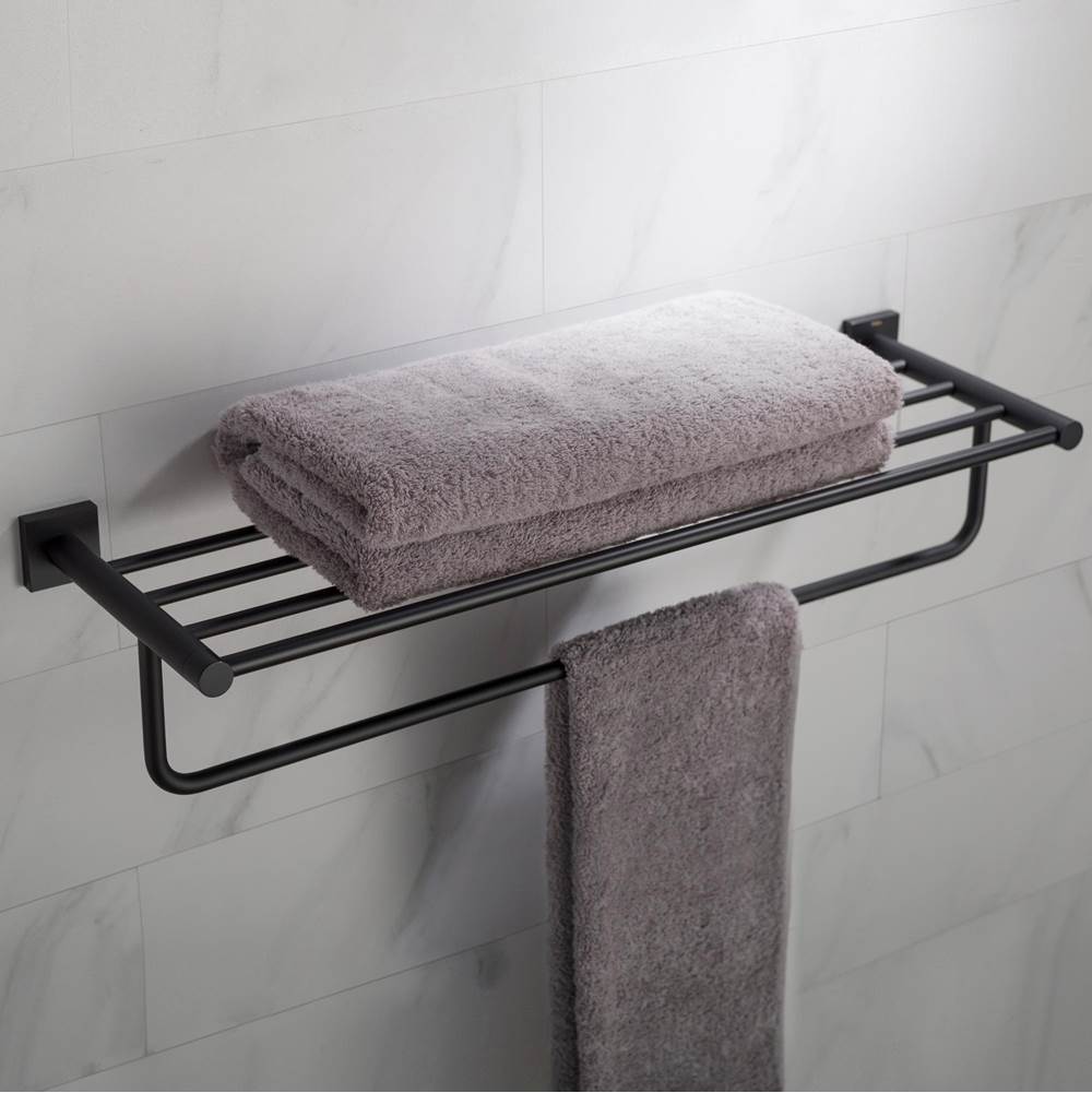 Kraus Ventus Bathroom Shelf with Towel Bar, Matte Black Finish
