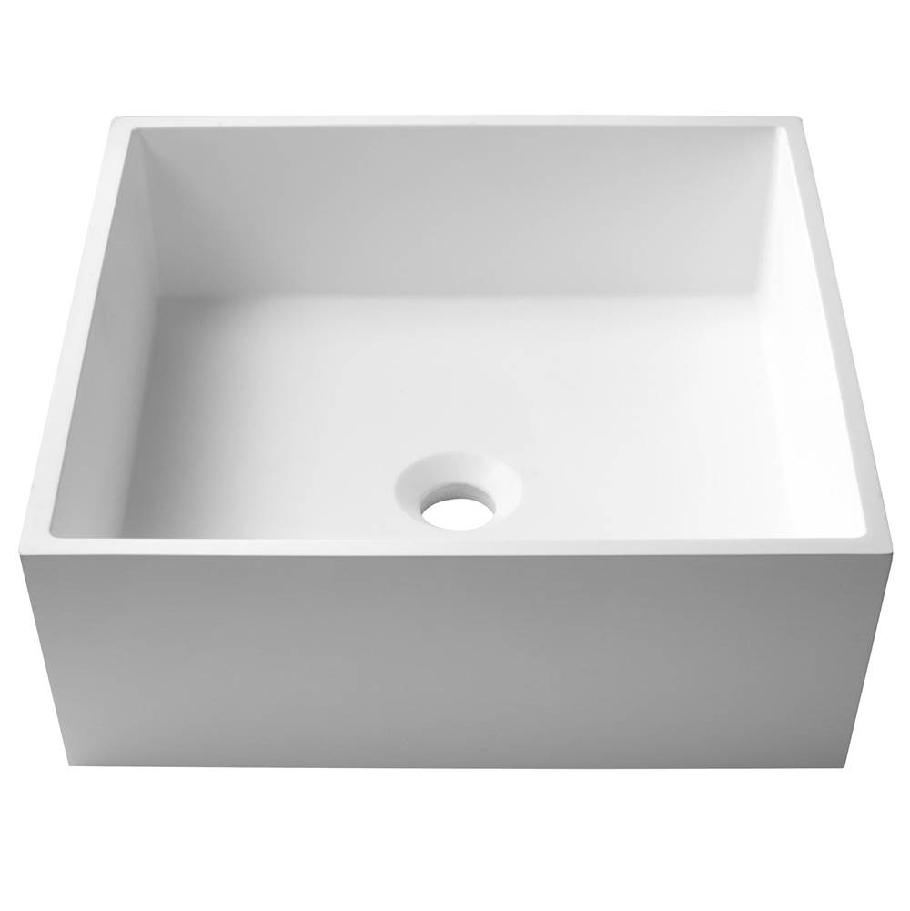Kraus Natura Square Vessel Composite Bathroom Sink with Matte Finish and Nano Coating in White