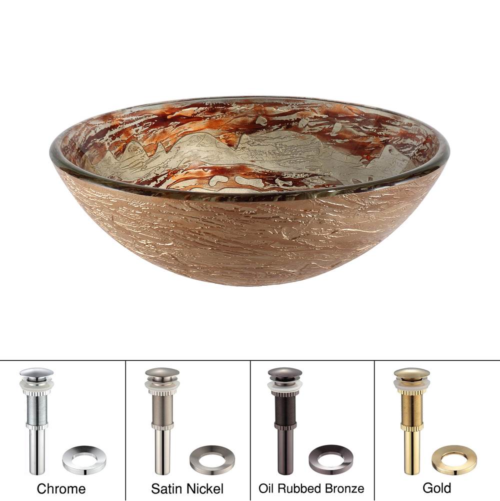 Kraus KRAUS Ares Glass Vessel Sink in Brown and Gray with Pop-Up Drain and Mounting Ring in Oil Rubbed Bronze