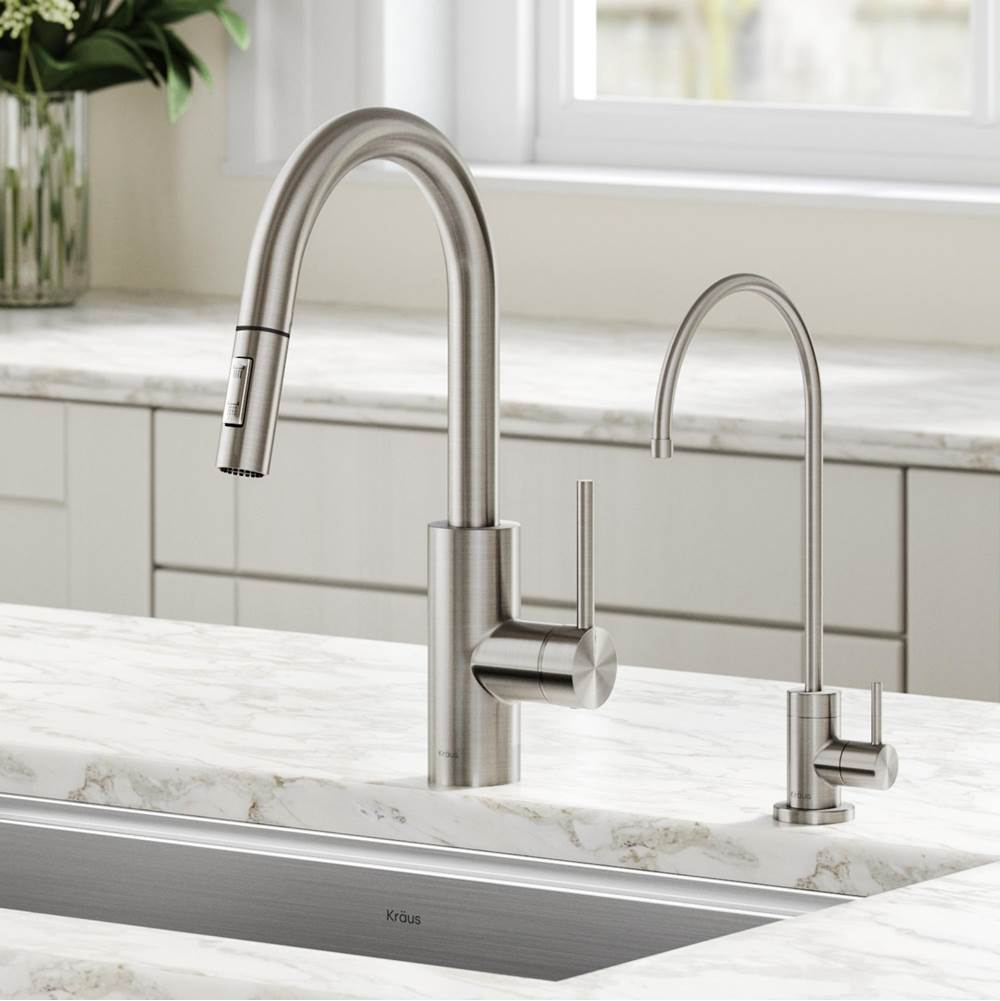 Kraus Oletto Pull-Down Kitchen Faucet and Purita Water Filter Faucet Combo in Spot Free Stainless Steel