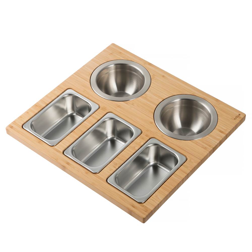 Kraus Workstation Kitchen Sink Serving Board Set with Stainless Steel Bowls