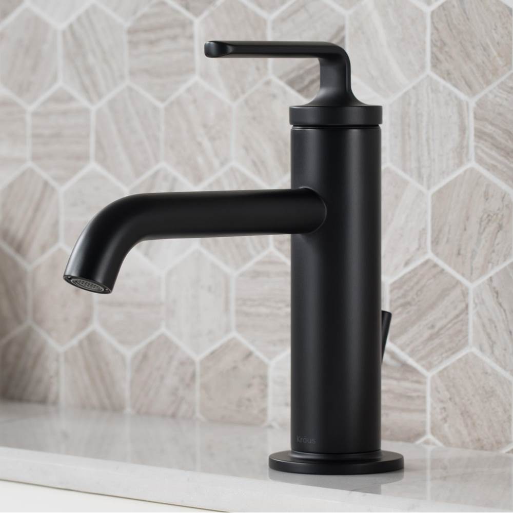 Kraus Ramus Single Handle Bathroom Sink Faucet with Lift Rod Drain in Matte Black (2-Pack)