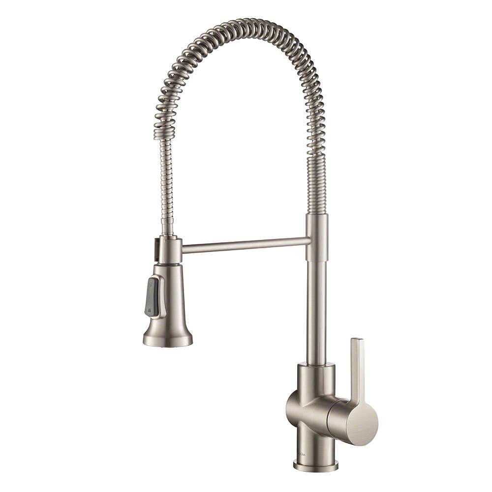 Kraus Britt Single Handle Commercial Kitchen Faucet with Dual Function Sprayhead in all-Brite Spot Free Stainless Steel Finish
