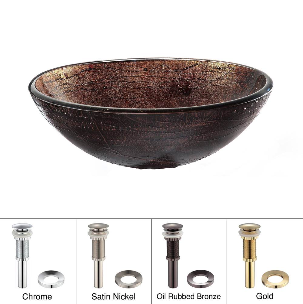 Kraus KRAUS Copper Illusion Glass Vessel Sink in Brown with Pop-Up Drain and Mounting Ring in Oil Rubbed Bronze