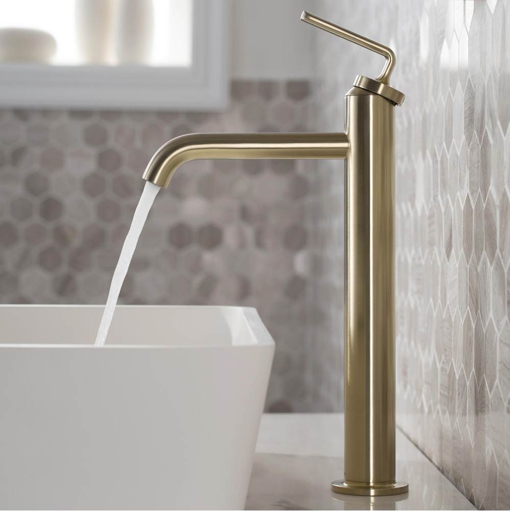 Kraus Ramus Single Handle Vessel Bathroom Sink Faucet with Pop-Up Drain in Brushed Gold