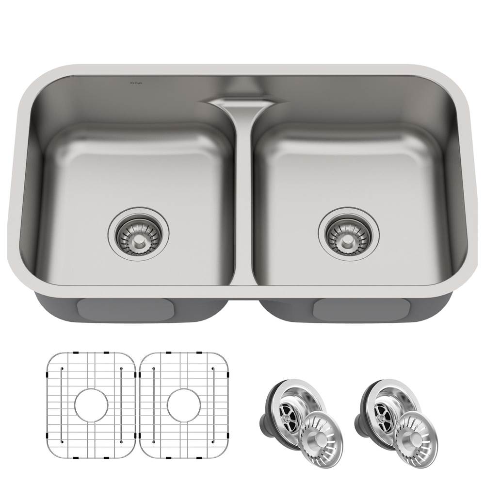 Kraus Premier 32-inch 16 Gauge Undermount 50/50 Double Bowl Stainless Steel Kitchen Sink