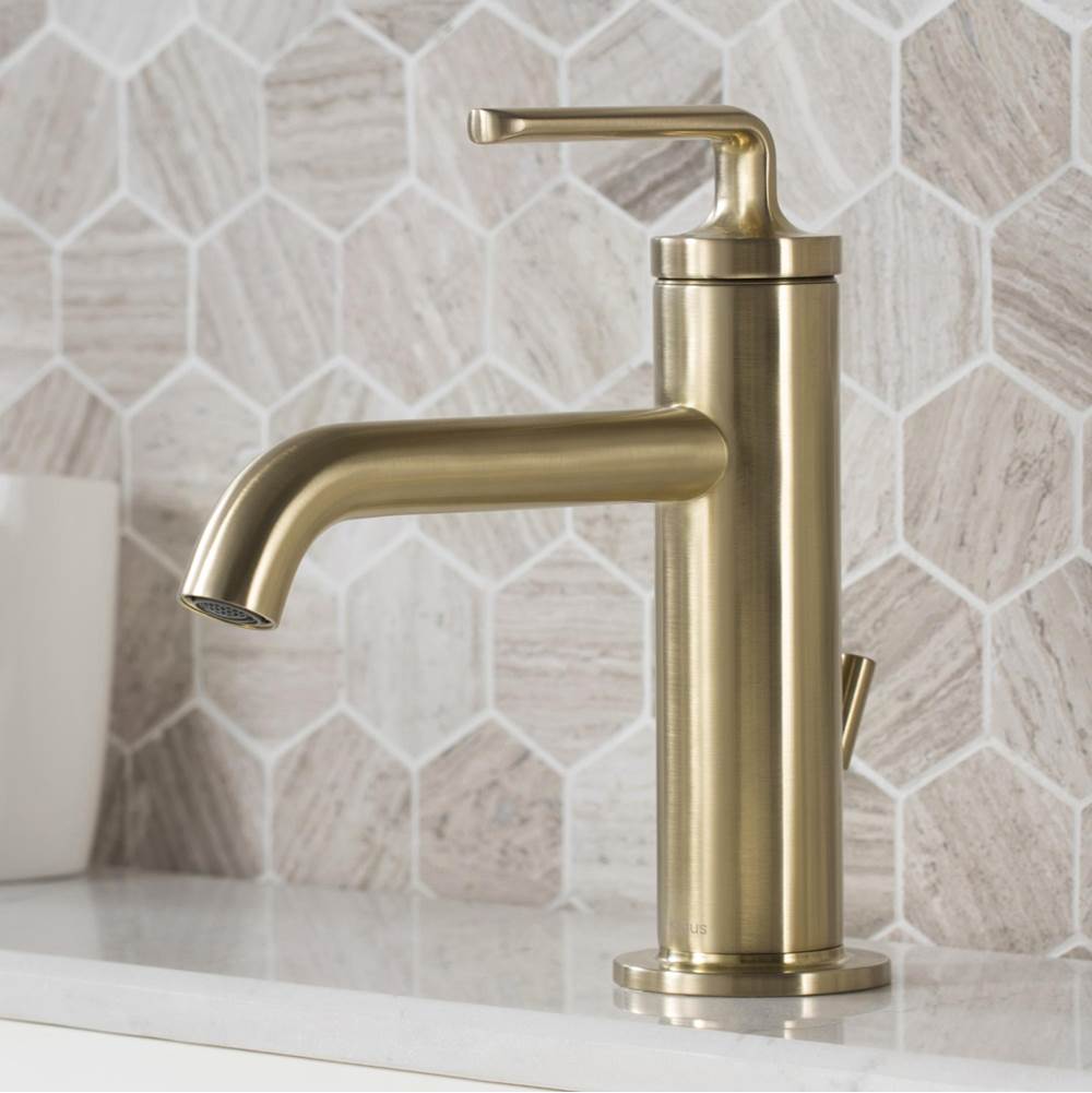 Kraus Ramus Single Handle Bathroom Sink Faucet with Lift Rod Drain in Brushed Gold (2-Pack)