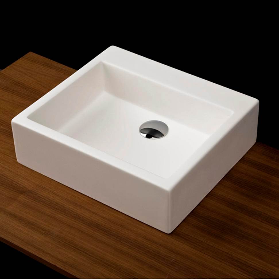 Lacava Vessel white solid surface washbasin with overflow, finished back.