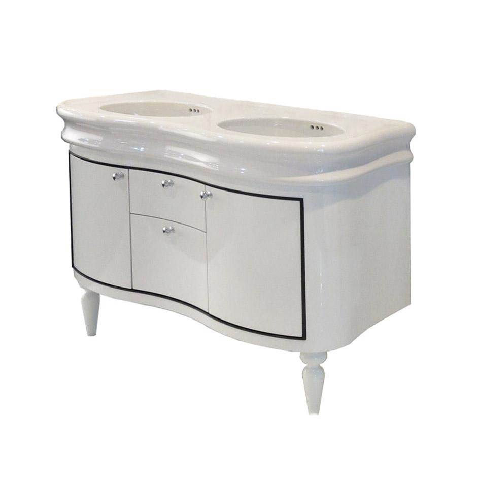Lacava Wall-mount under-counter double vanity with two side- doors and two - center drawers.