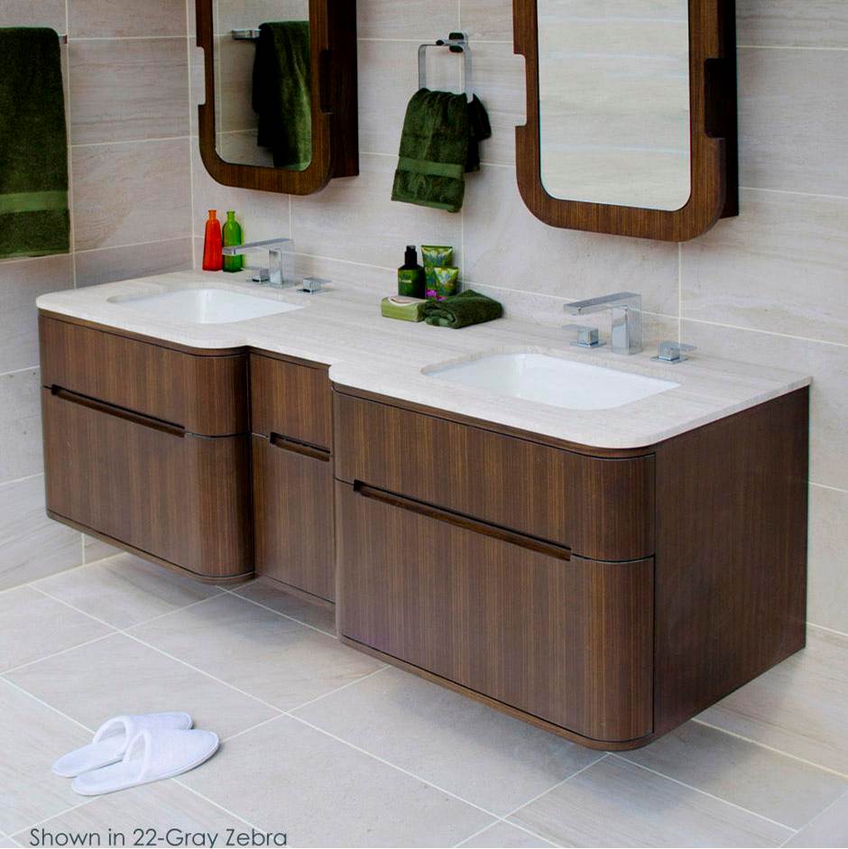 Lacava Wall mount under-counter double vanity with four finger routed drawers.
