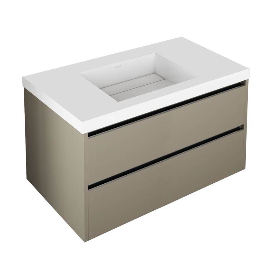 Lacava Wall-mount under counter vanity with 2 drawers and a notch in back. Bathroom Sink H262Tsold separately .W: 35 3/4'' D: 20 7/8'' H: 22''.