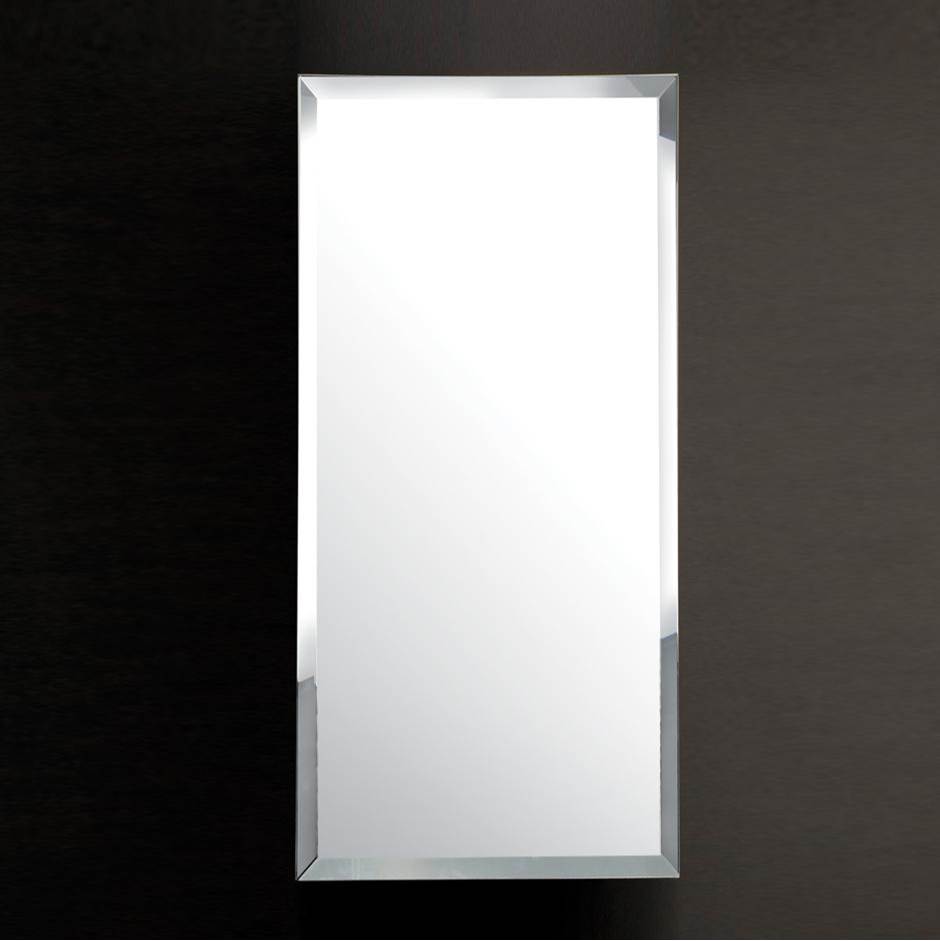 Lacava Wall- mount beveled mirror with chrome edges. W; 19'', H: 34'', D: 1''.