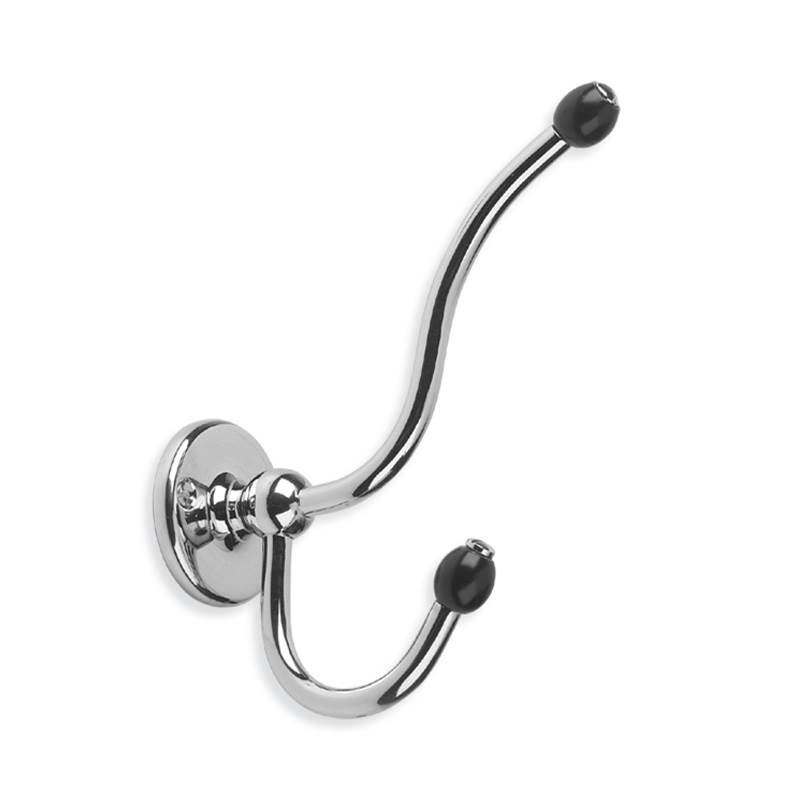 Lefroy Brooks Classic Double Robe Hook With Black Acorns, Silver Nickel