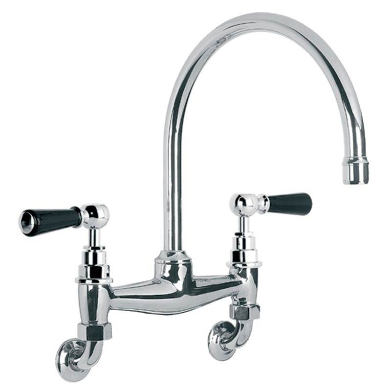 Lefroy Brooks Classic Black Lever Wall Mounted Kitchen Bridge Mixer, Silver Nickel