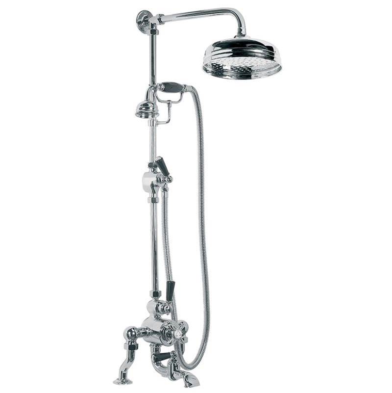 Lefroy Brooks Exposed Classic Black Deck Mounted Thermostatic Bath & Shower Mixer With Riser Kit, Handset, Lever Diverter & 8'' Apron Rose, Silver Nickel
