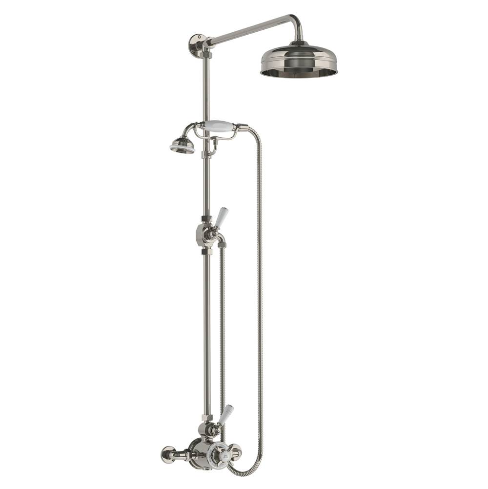 Lefroy Brooks Exposed Classic Thermostatic Valve With Riser Kit, Handset, Lever Diverter & 8'' Apron Rose, Silver Nickel