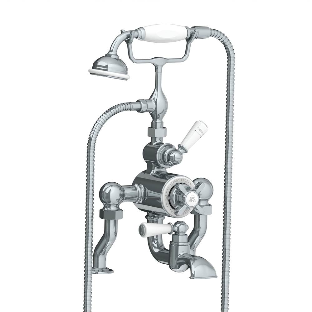 Lefroy Brooks Exposed Classic Deck Mounted Thermostatic Bath & Shower Mixer With Cradle & Handset, Polished Chrome