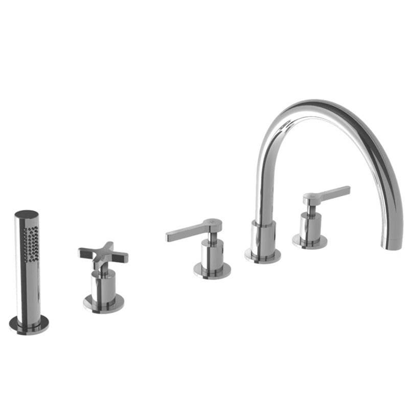 Lefroy Brooks Kafka Lever 5-Hole Bath Trim With Pull-Out Hand Shower & Deck Diverter To Suit R1-4007 Rough, Brushed Nickel