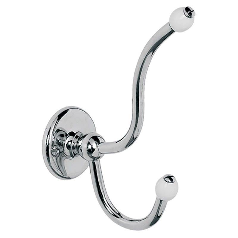 Lefroy Brooks Classic Double Robe Hook With White Acorns, Silver Nickel