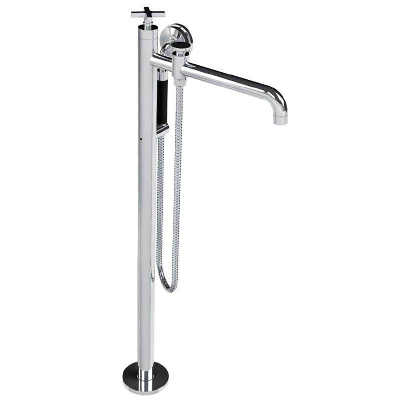 Lefroy Brooks Fleetwood Cross Handle Single Leg Bath/Shower Mixer With Black Hand Shower Trim To Suit R1-4210 Rough, Silver Nickel