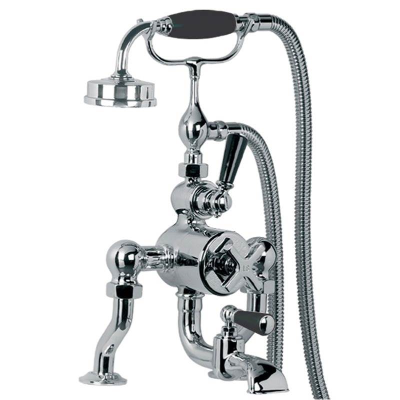 Lefroy Brooks Exposed Mackintosh Deck Mounted Thermostatic Bath & Shower Mixer With Cradle & Black Hand Set, Silver Nickel