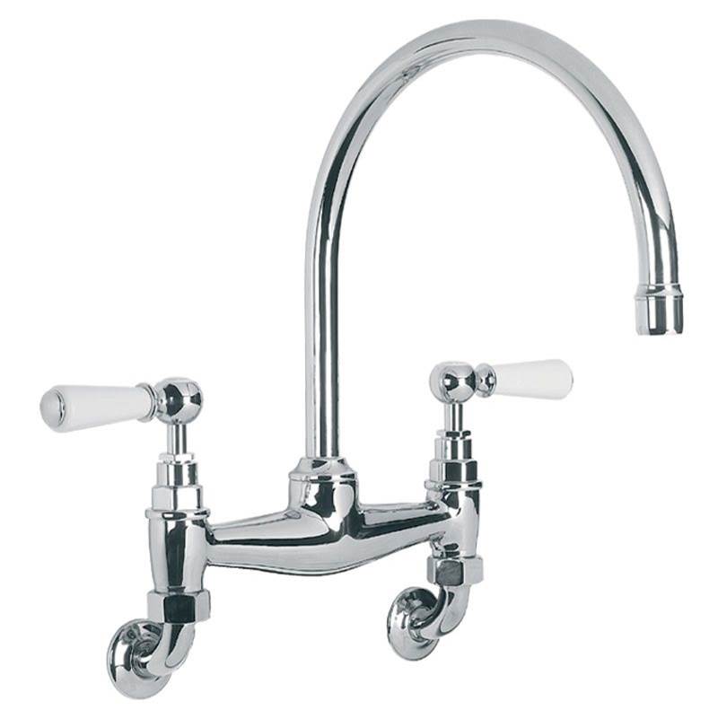 Lefroy Brooks Classic White Lever Wall Mounted Kitchen Bridge Mixer, Silver Nickel