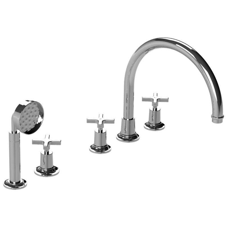 Lefroy Brooks Fleetwood Cross Handle 5-Hole Bath Trim With Metal Pull-Out Hand Shower & Deck Diverter To Suit R1-4007 Rough, Polished Chrome