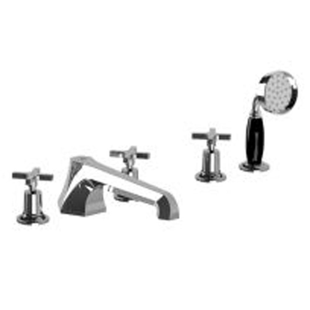 Lefroy Brooks Mackintosh Cross Handle 5-Hole Bath Set With Deck Diverter & Pull-Out Hand Shower Trim To Suit R1-4007 Rough, Polished Chrome