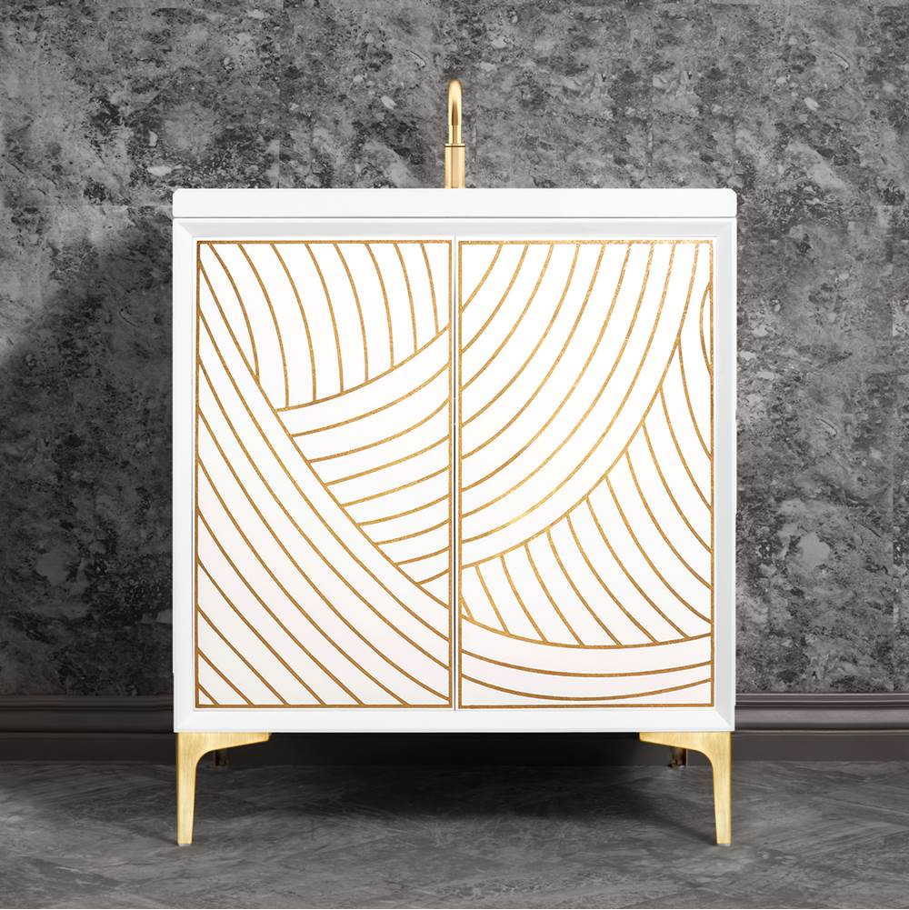 Linkasink Lateen 30'' Wide White Vanity with Hand Applied Metal Leaf and Satin Brass Hardware