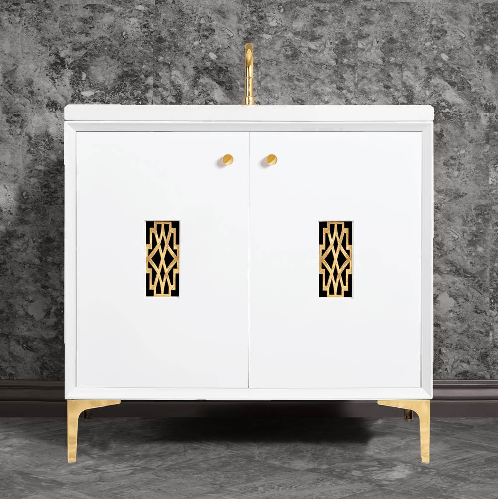 Linkasink Frame 36'' Wide White Vanity with Polished Brass Deco Grate and Legs