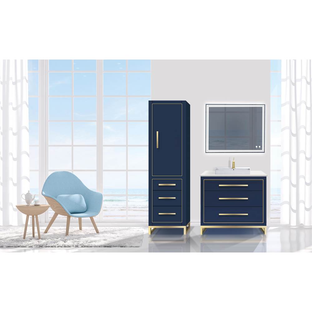 Madeli 20''W Estate Linen Cabinet, Sapphire. Free Standing, Right Hinged Door. Brushed, Nickel Handle(X4)/C-Base(X1)/Inlay, 20'' X 18'' X 76''