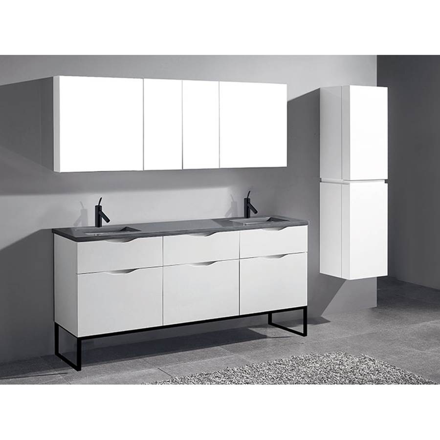 Madeli Milano 72''. White, Free Standing Cabinet. 2-Bowls, Polished Nickel S-Legs (X2), 71-1/16''X18''X33-1/2''