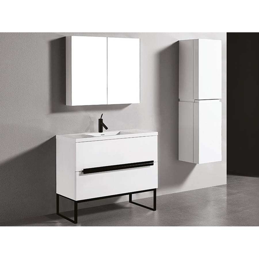 Madeli Soho 42''. White, Free Standing Cabinet, Matte Black Handles (X2), S-Legs (X2), 41-5/8''X18''X33-1/2''