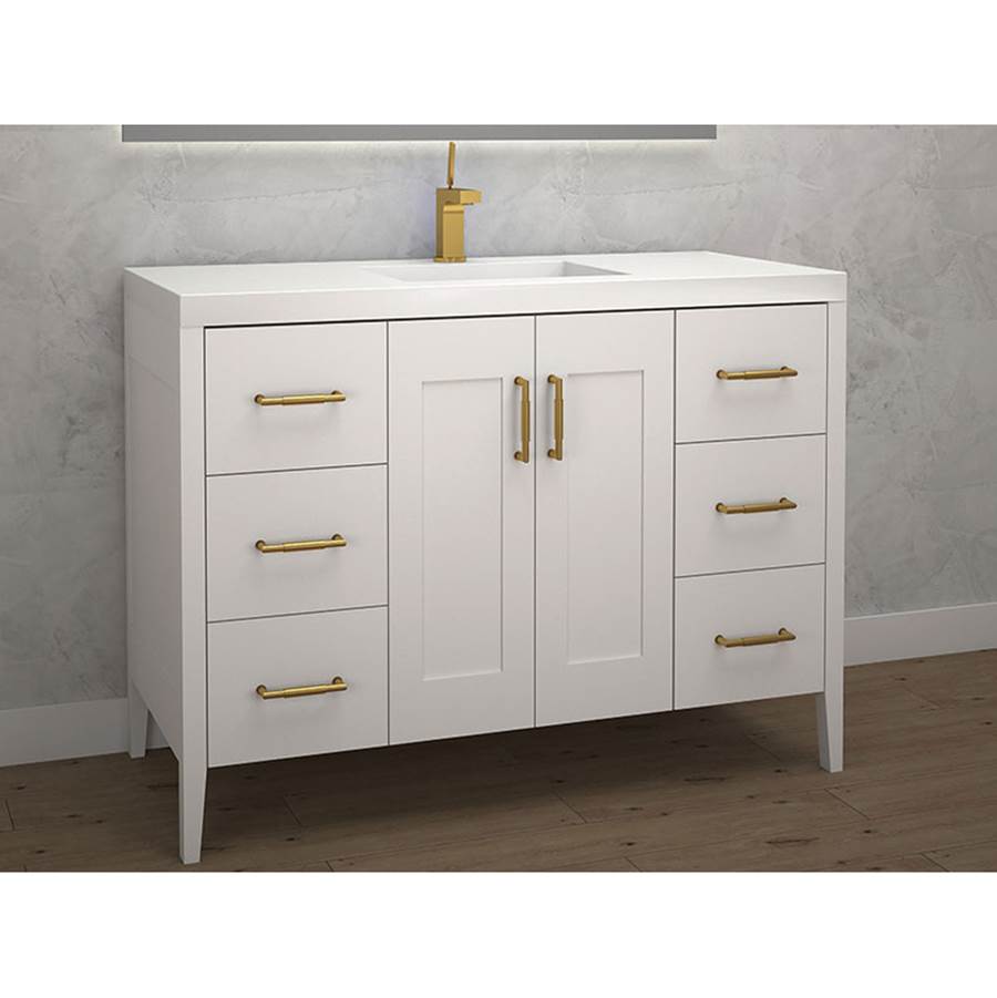 Madeli Encore 48''. White, Free Standing Cabinet.1-Bowl, Brushed Nickel Handles (X8), 47-5/8''X 22''X 34''