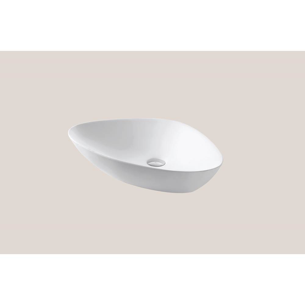 Madeli Solid Surface Vessel. Free Form, Glossy White. No Overflow, 23'' X 15-5/16'' X 5-1/8''