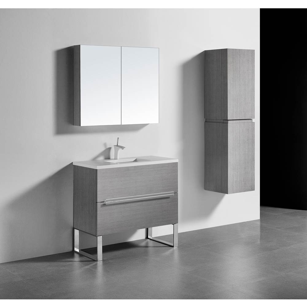 Madeli Soho 36''. Ash Grey, Free Standing Cabinet, Polished Chrome Handles (X2), C-Base (X1), 35-5/8''X18''X33-1/2''
