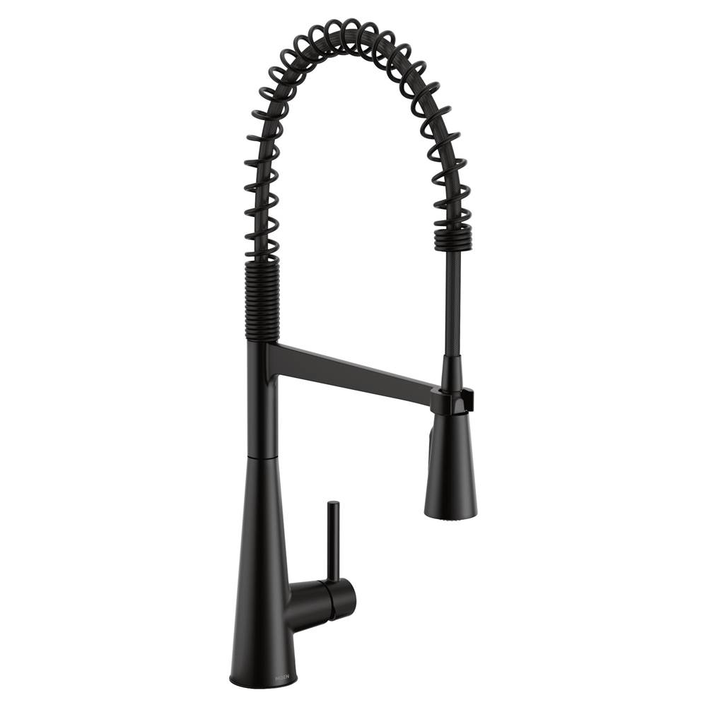 Moen Sleek One Handle Pre-Rinse Spring Pulldown Kitchen Faucet with Power Boost, Matte Black
