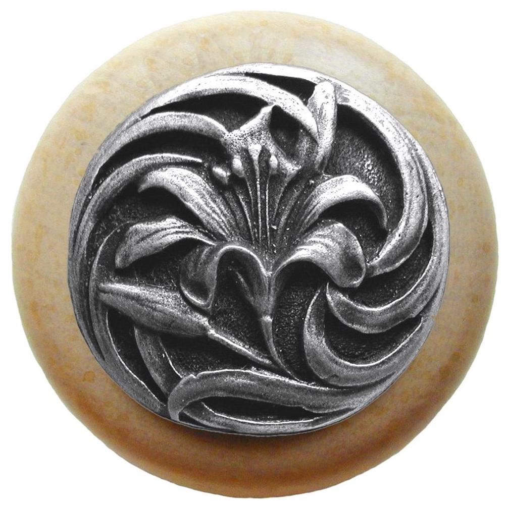 Notting Hill Tiger Lily Wood Knob in Antique Pewter/Natural wood finish