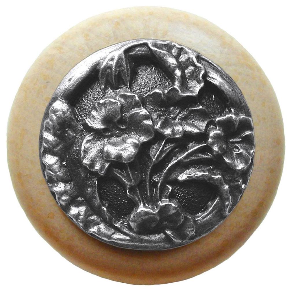 Notting Hill Hibiscus Wood Knob in Antique Pewter/Natural wood finish