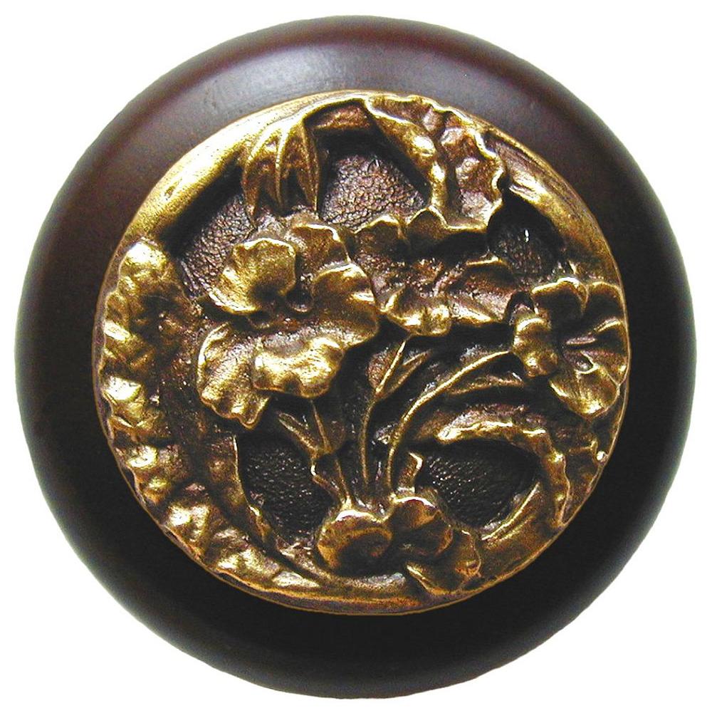 Notting Hill Hibiscus Wood Knob in Antique Brass /Dark Walnut wood finish