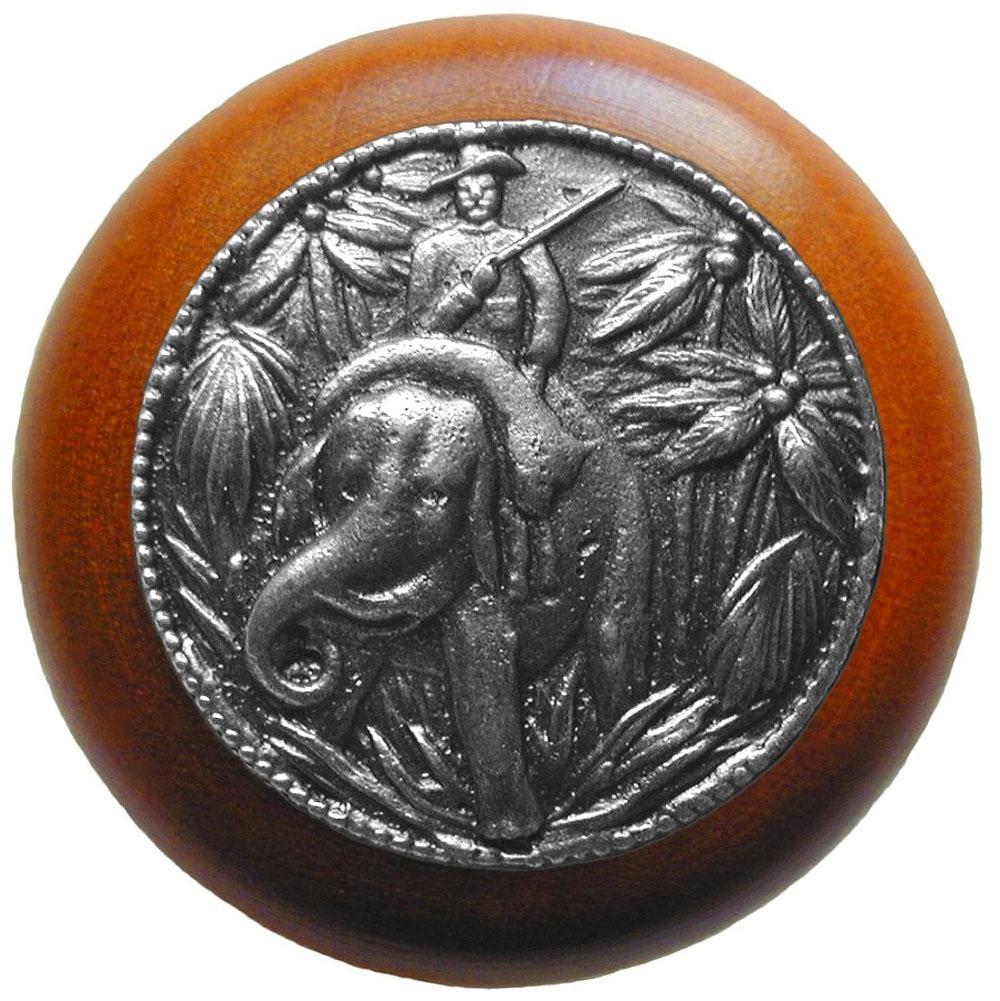 Notting Hill Jungle Patrol Wood Knob in Antique Pewter/Cherry wood finish