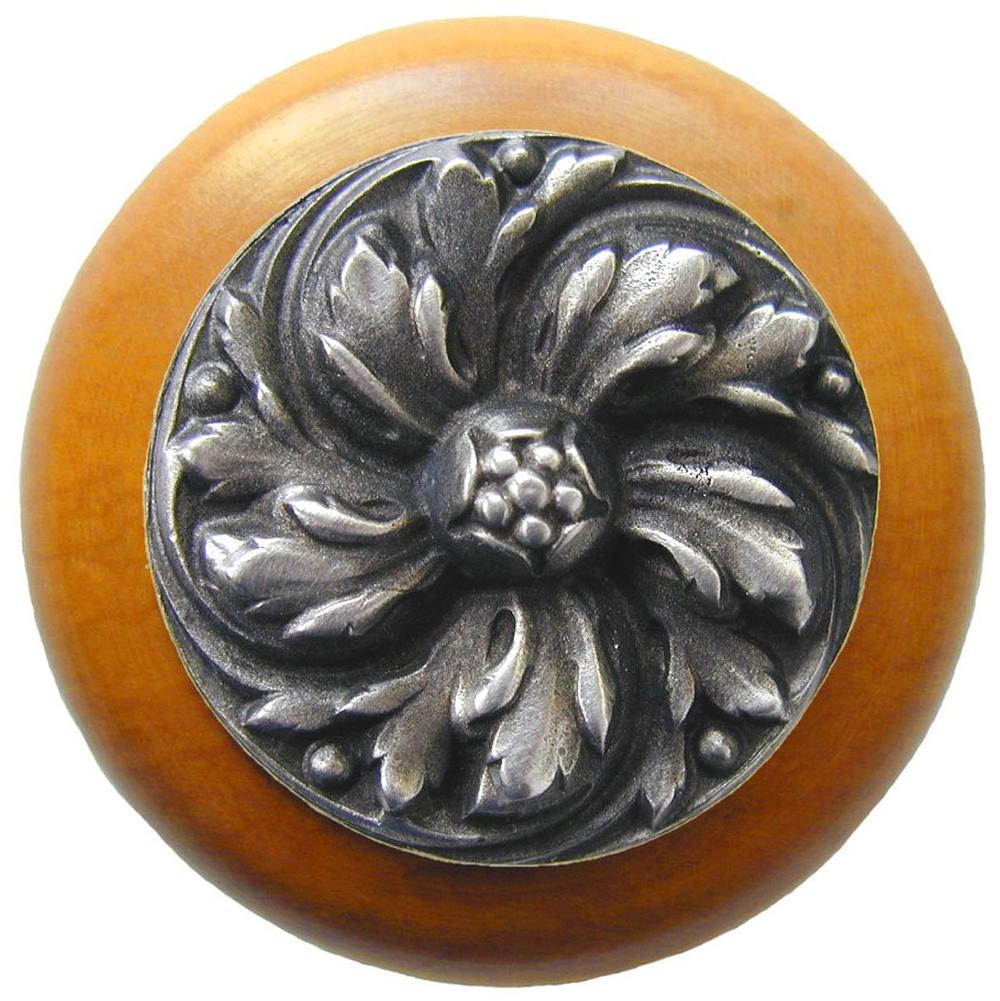 Notting Hill Chrysanthemum Wood Knob in Antique Pewter/Maple wood finish
