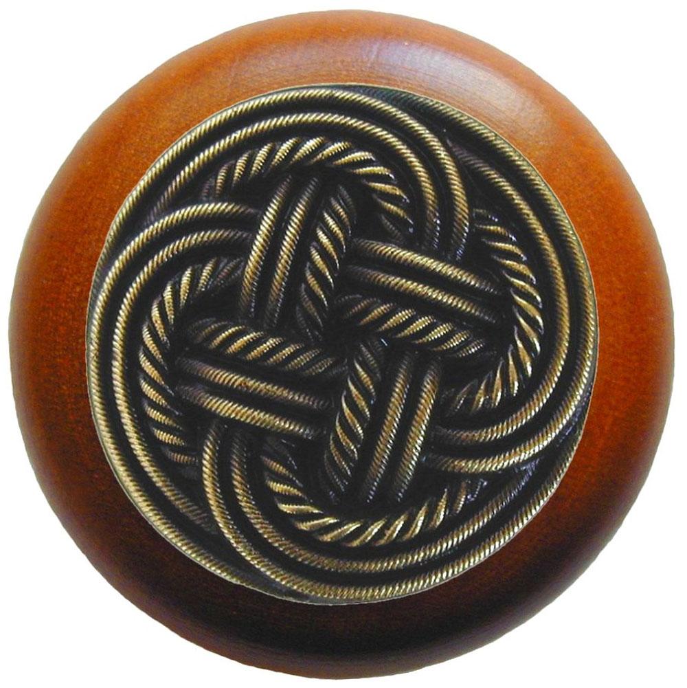 Notting Hill Classic Weave Wood Knob in Antique Brass/Cherry wood finish