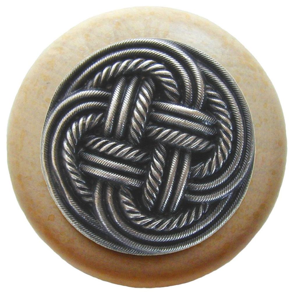 Notting Hill Classic Weave Wood Knob in Antique Pewter/Natural wood finish