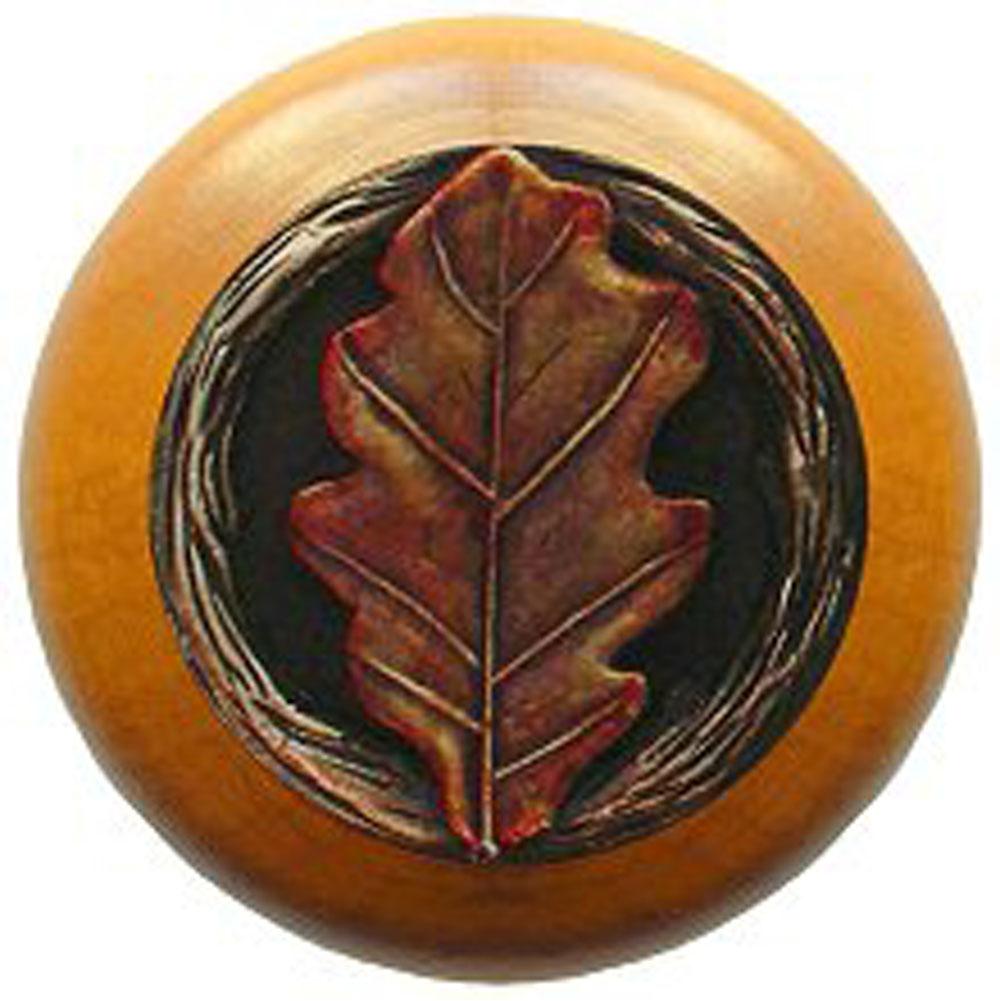 Notting Hill Oak Leaf Wood Knob in Hand-tinted Antique Brass/Maple wood finish