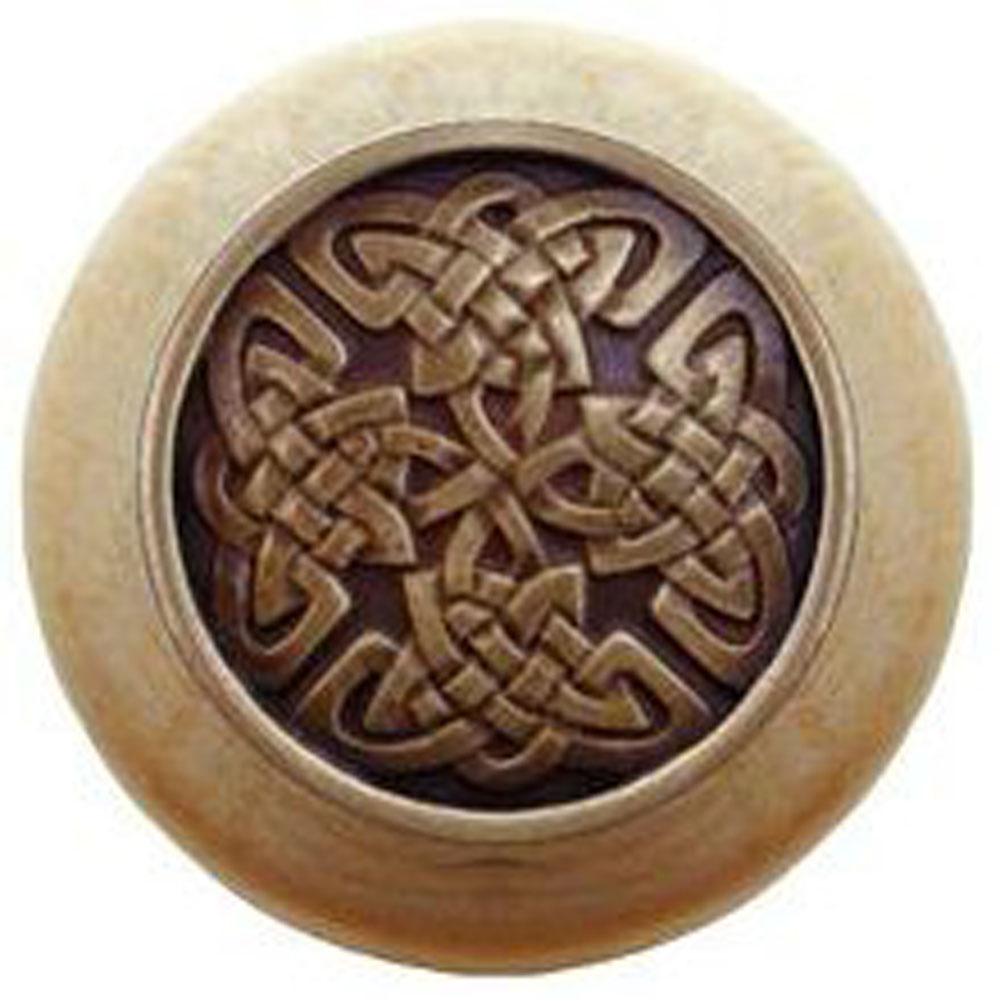 Notting Hill Celtic Isles Wood Knob in Antique Brass/Natural wood finish