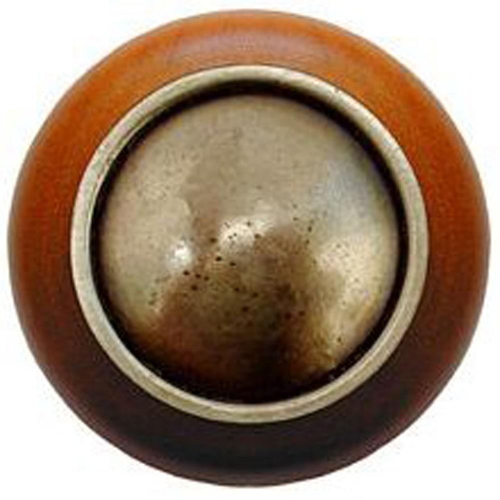 Notting Hill Plain Dome Wood Knob in Antique Brass/Cherry wood finish