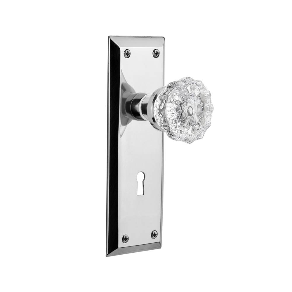 Nostalgic Warehouse Nostalgic Warehouse New York Plate Interior Mortise Crystal Glass Door Knob in Bright Chrome