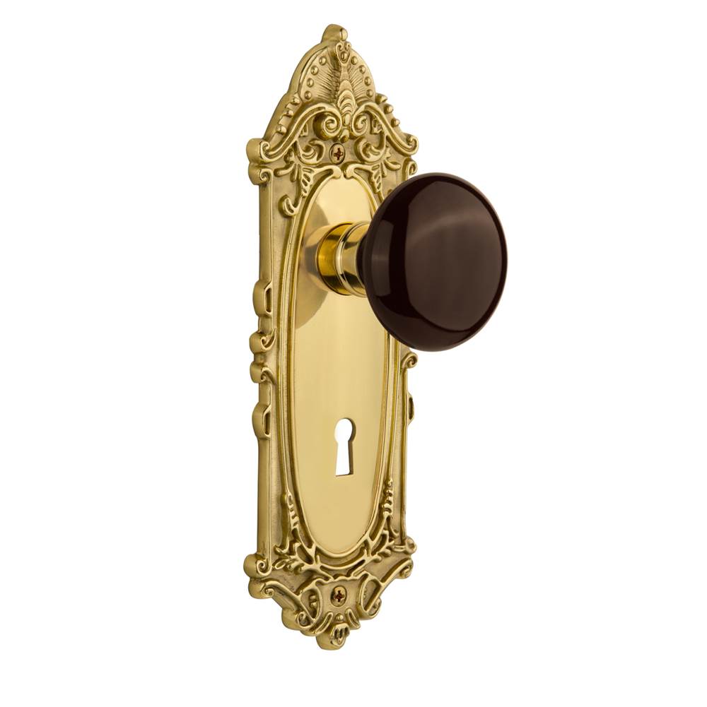 Nostalgic Warehouse Nostalgic Warehouse Victorian Plate with Keyhole Single Dummy Brown Porcelain Door Knob in Unlacquered Brass